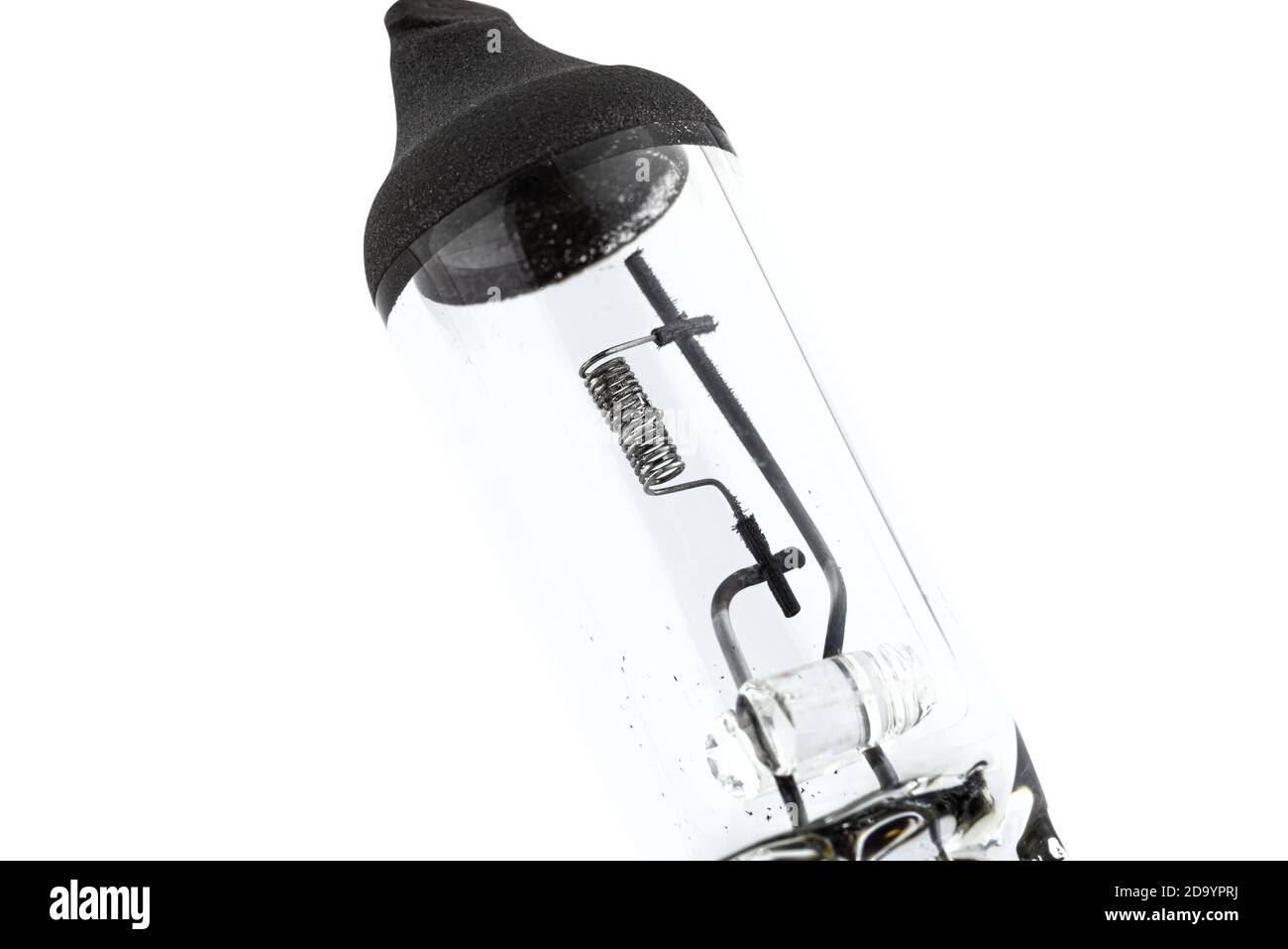 Macro shot of a blown H7 type automotive bulb, isolated on a white background with clipping path