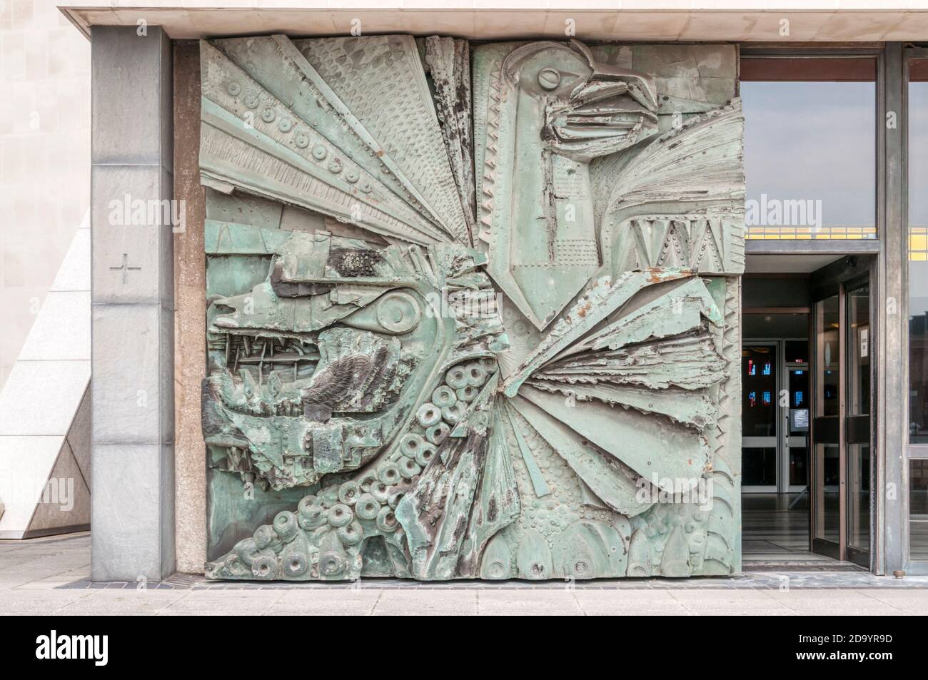 Bronze faced GRP door for the Metropolitan Cathedral of Christ the King Liverpool by William Mitchell. Stock Photo