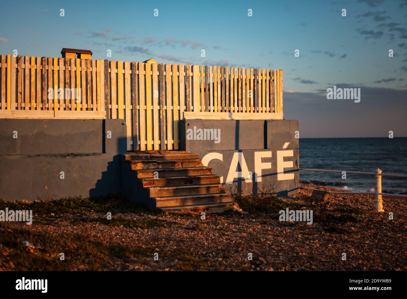 A Cafe on St Leonards Seafront, on the site of the former Bathing Pool Stock Photo