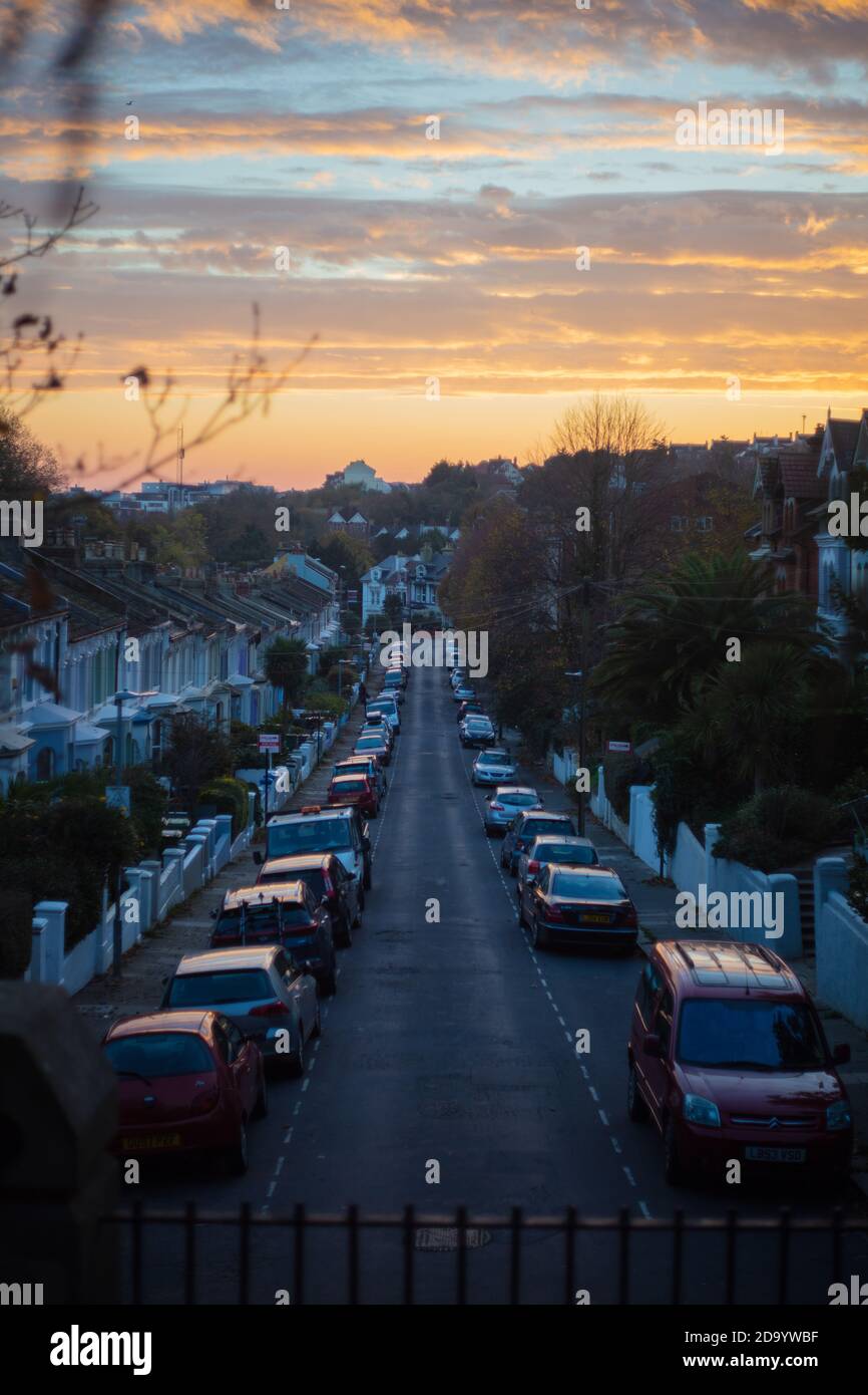 Cars Parked on St James's Road in Hastings, East Sussex Stock Photo