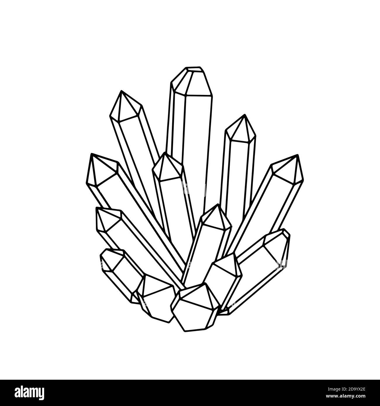 Hand drawn mystery crystals illustration. Simple isolated black and white drawing of precious gems and sparkles.Print. Vector illustration Stock Vector
