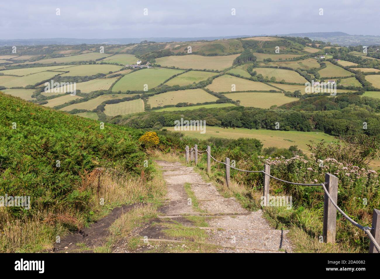 Patchwork countryside with footpath. Stock Photo