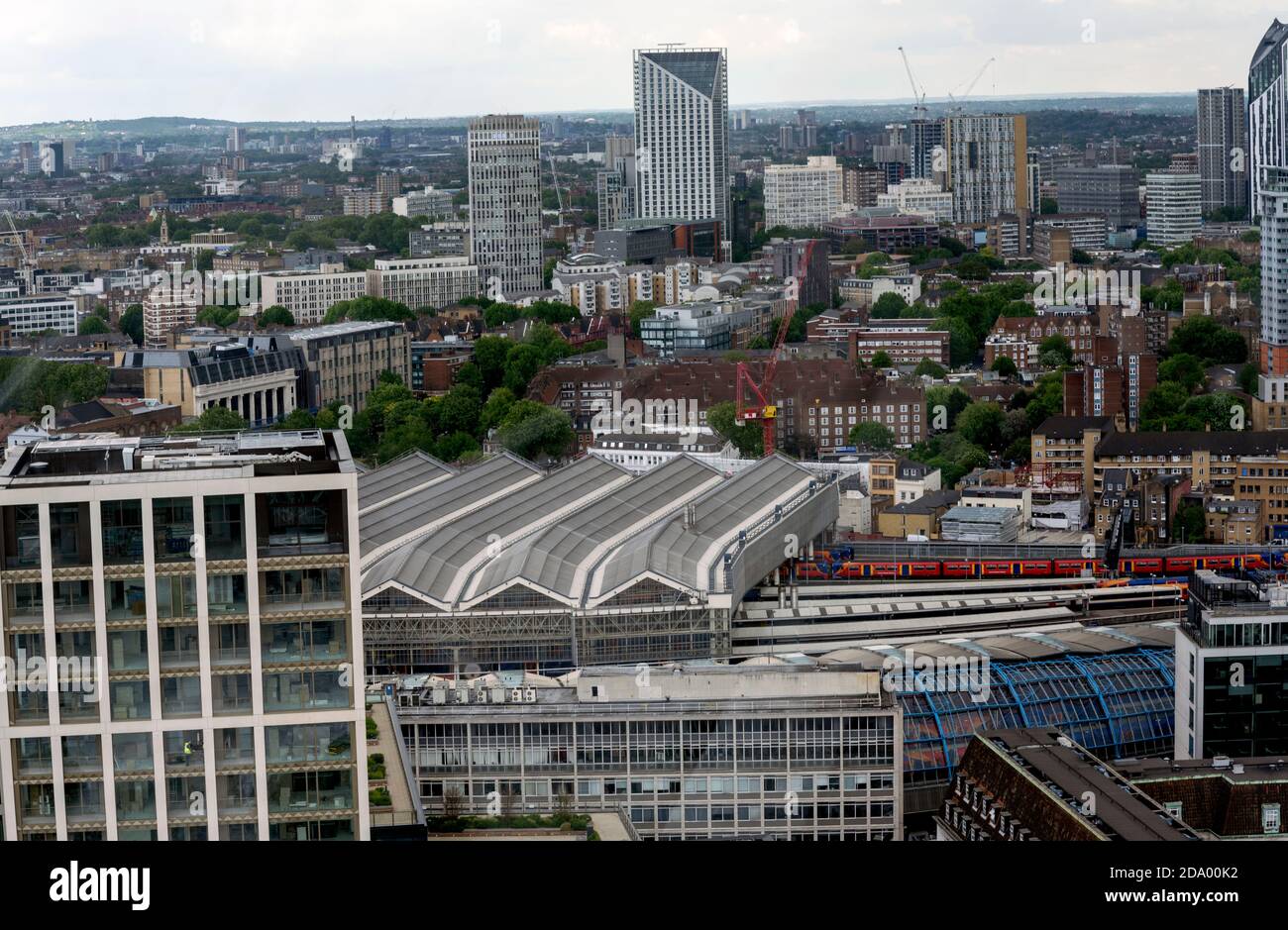 Aerial view over South London including British Rail Waterloo Railway station, London, England, UK. Stock Photo