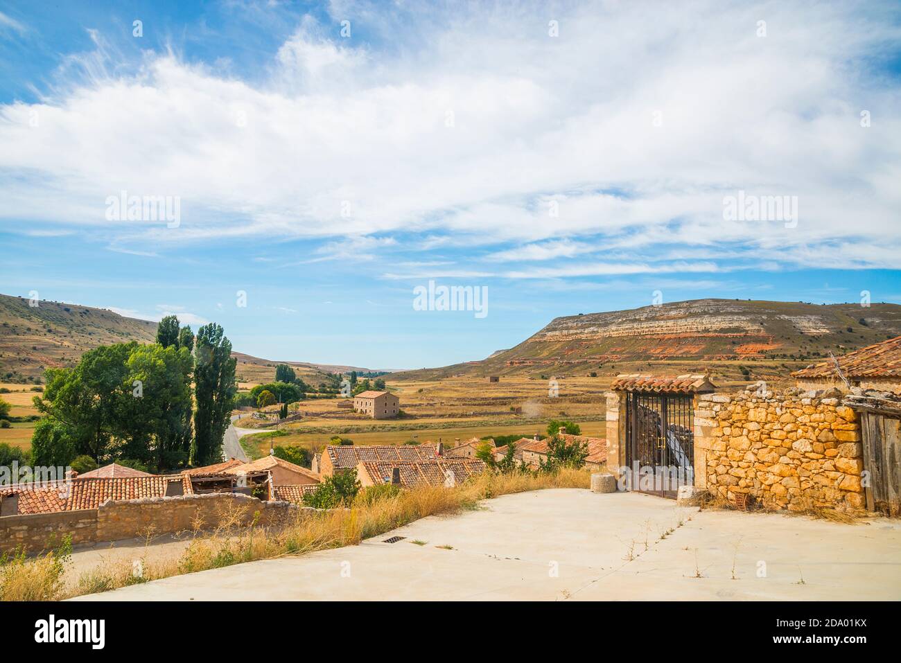 Village and landscape. Bordecorex, Soria province, Castilla Leon, Spain. Stock Photo