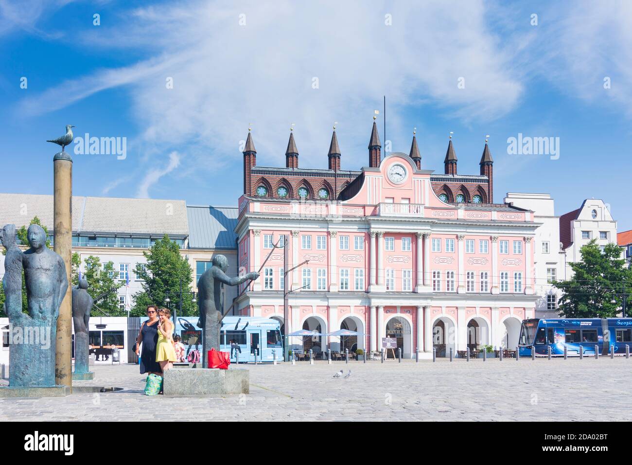 Rostock Town Hall Square Neuer Markt Fountain Mowenbrunnen Ostsee Baltic Sea Mecklenburg Vorpommern Germany Stock Photo Alamy