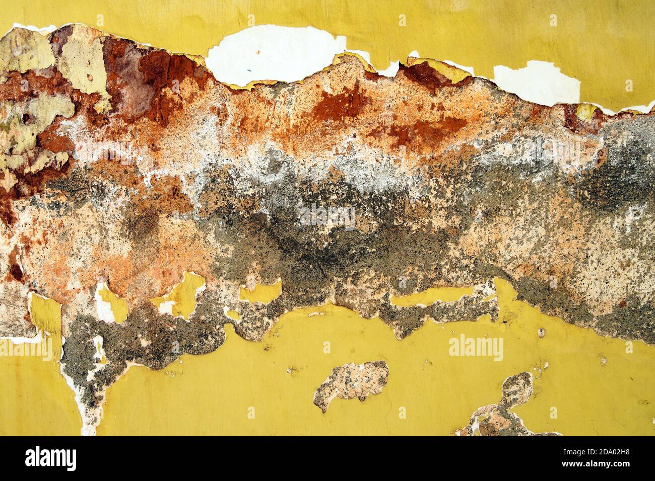 old yellow painted wall with cracks of cement background with red