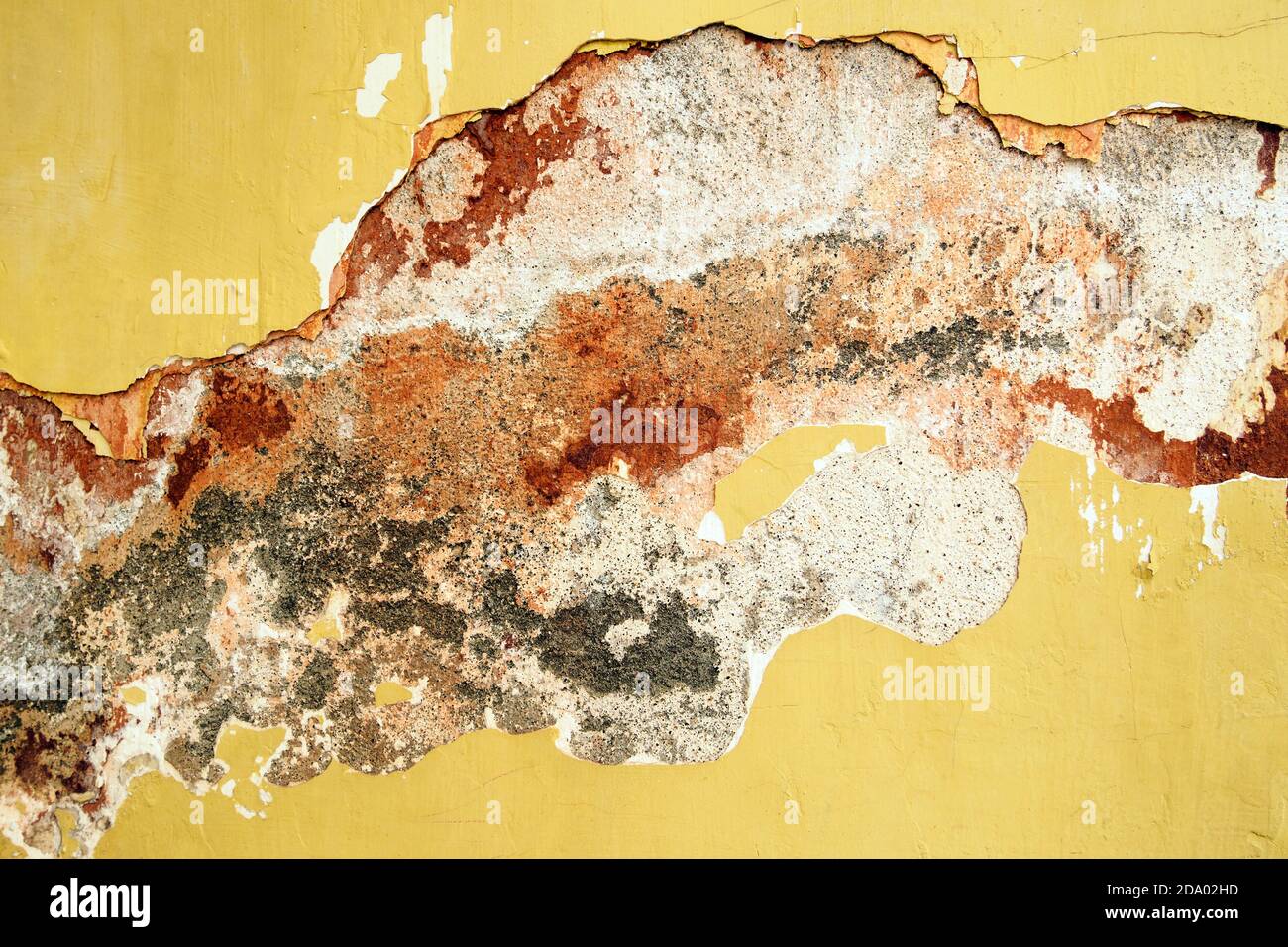 old yellow painted wall with cracks of cement background with red, gray