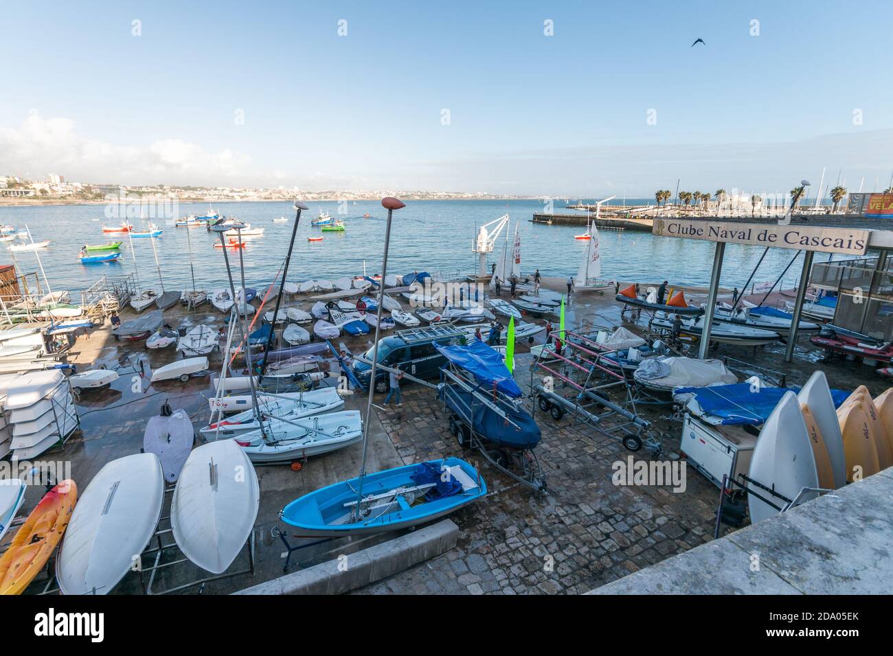 Busy Cascais Naval club in Cascais Bay, Portugal Stock Photo