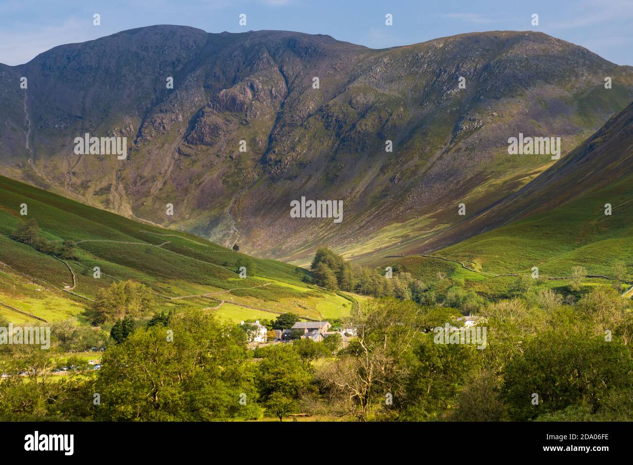 Beautiful countryside at Wasdale Head and the start of Scafell Pike hike in England's Lake District Stock Photo