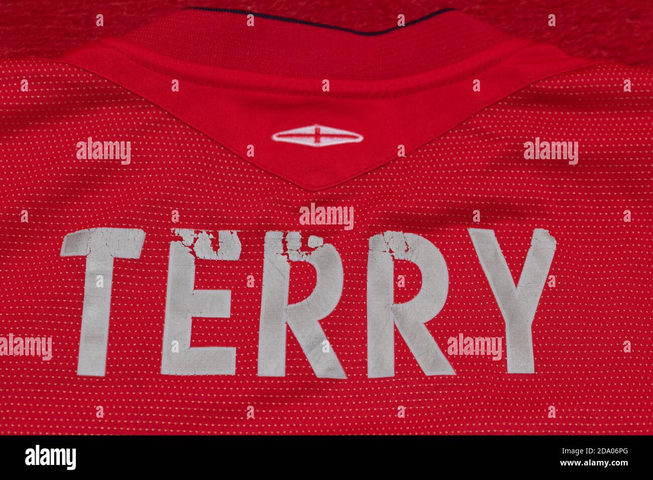 Worn Terry name on the back of a red 2004-2005 England Away football shirt Stock Photo