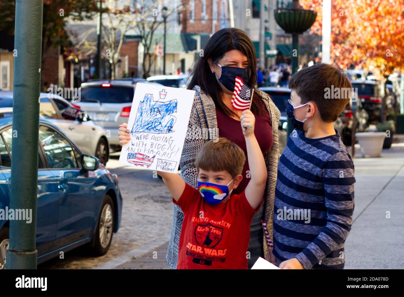 Philadelphia, PA / USA - November 7, 2020: Neighbors celebrate the victory of U.S. President-elect Joe Biden in Philadelphia's Mt. Airy neighborhood. Stock Photo