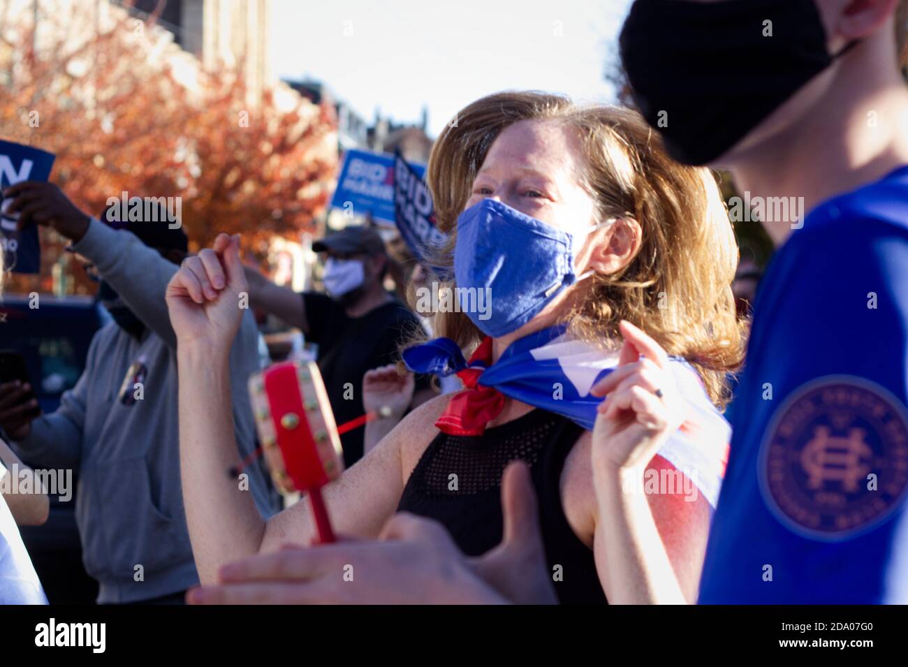 Philadelphia, PA / USA - November 7, 2020: Neighbors celebrate the victory of U.S. President-Elect Joe Biden in Philadelphia�s Mt. Airy neighborhood. Stock Photo