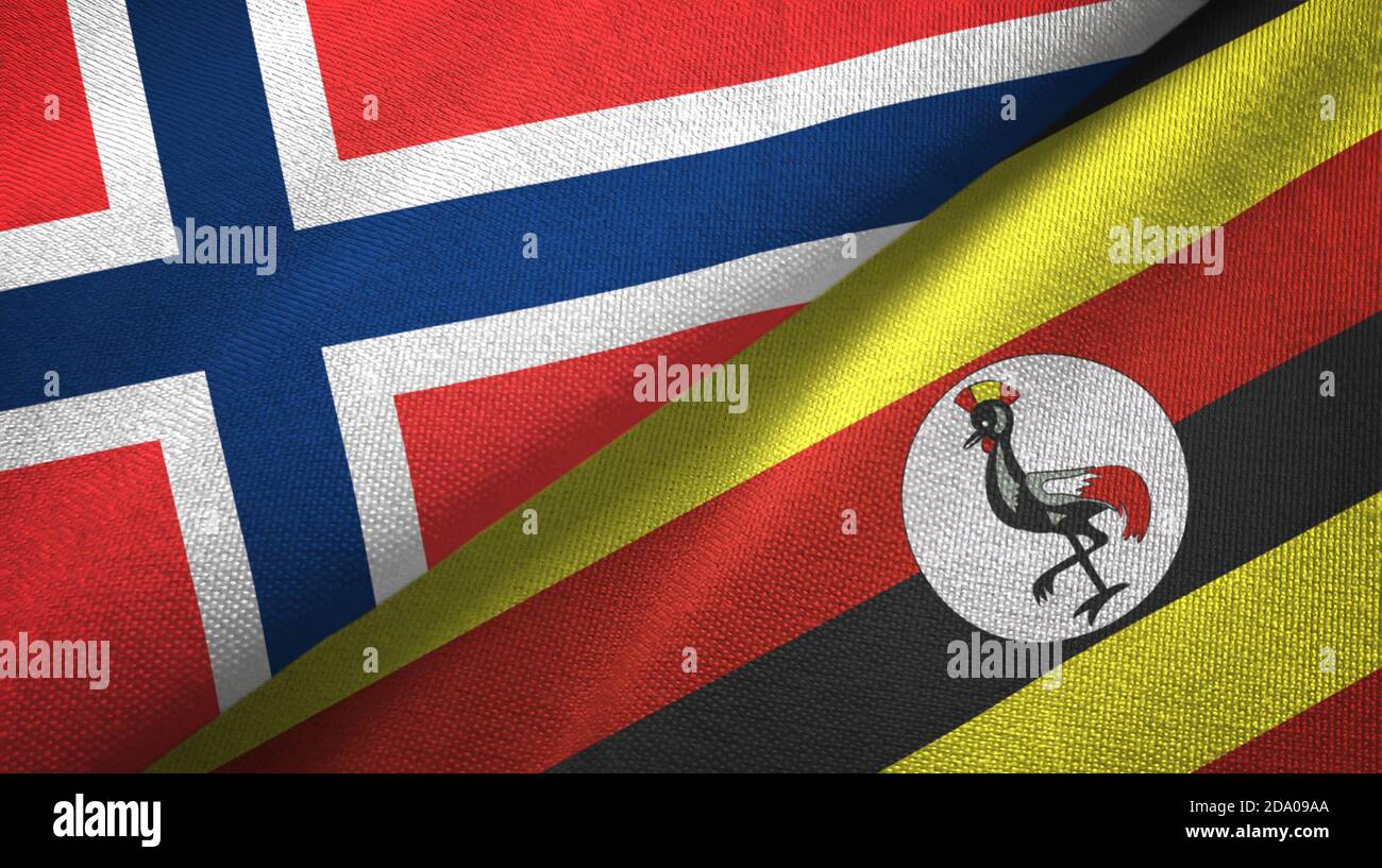 Norway and Uganda two flags textile cloth, fabric texture Stock Photo