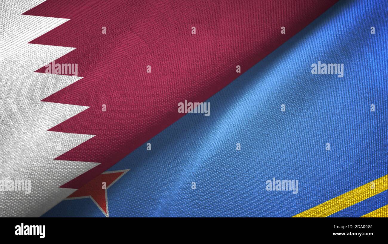 Qatar and Aruba two flags textile cloth, fabric texture Stock Photo Alamy