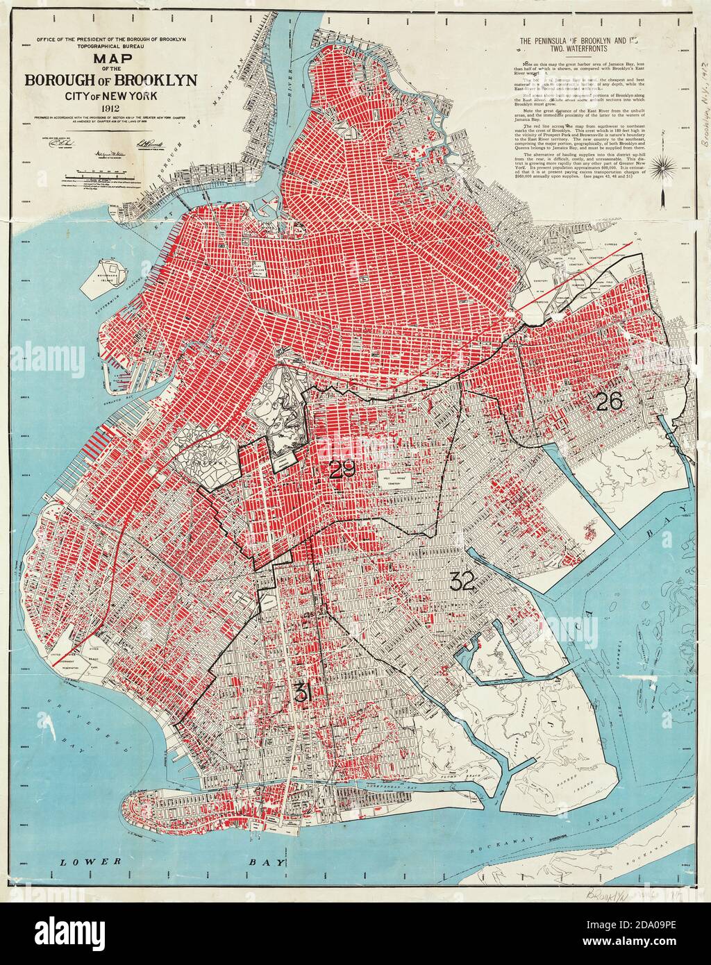 Old map of The Borough of Brooklyn, City of New York 1912. Stock Photo