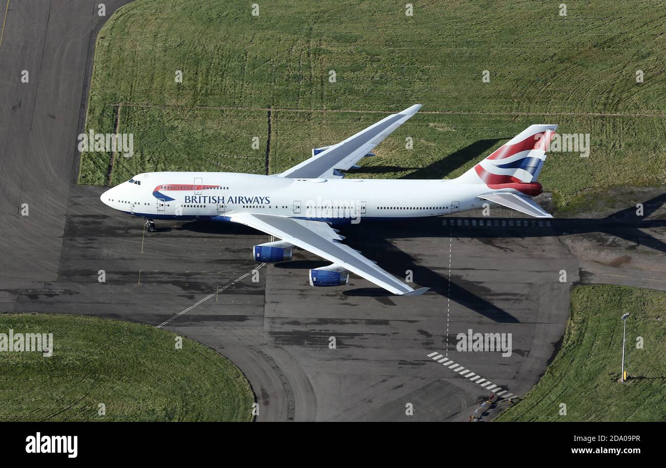 Aerial view of British Airways Boeing 747-400 Jumbo Jets at Cardiff Airport  prior to making their final flight to be parted out Stock Photo - Alamy