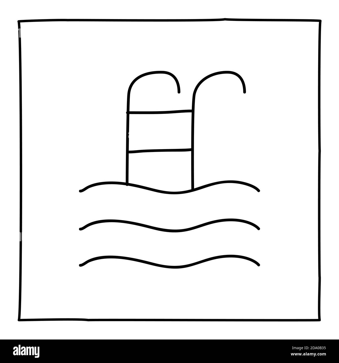 Doodle swimming pool ladder icon hand drawn with thin black line Stock Vector