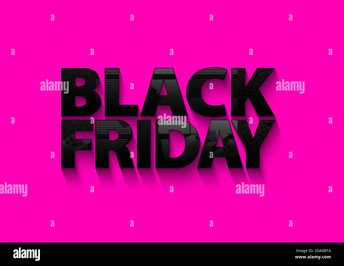 Black Friday vector text on pink background. Window and gift glass effect reflection on glossy black letters. Glamorous colors for bright sale banner Stock Vector