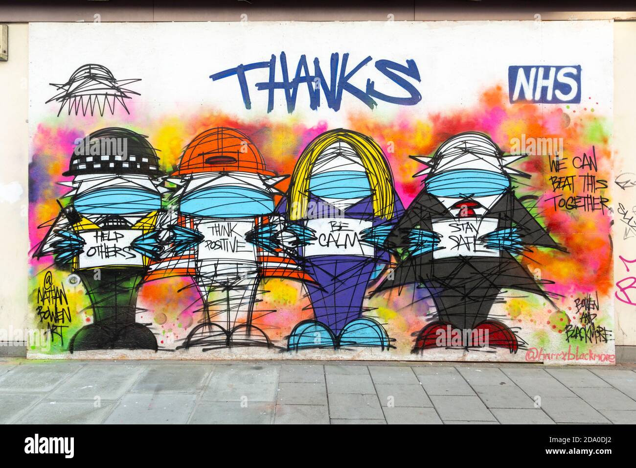 A street art mural celebrating essential workers, taken during the second national lockdown, Oxford Street, London, 7 November 2020 Stock Photo