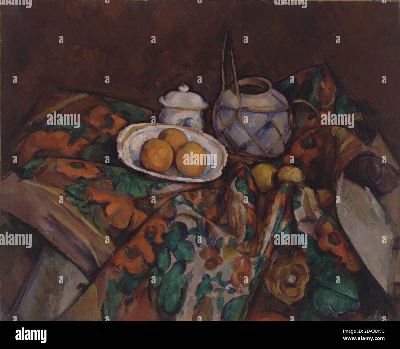 Paul Cézanne. Still Life with Ginger Jar, Sugar Bowl, and Oranges. Famous painter / artist. High resolution painting. Stilleben. Stock Photo