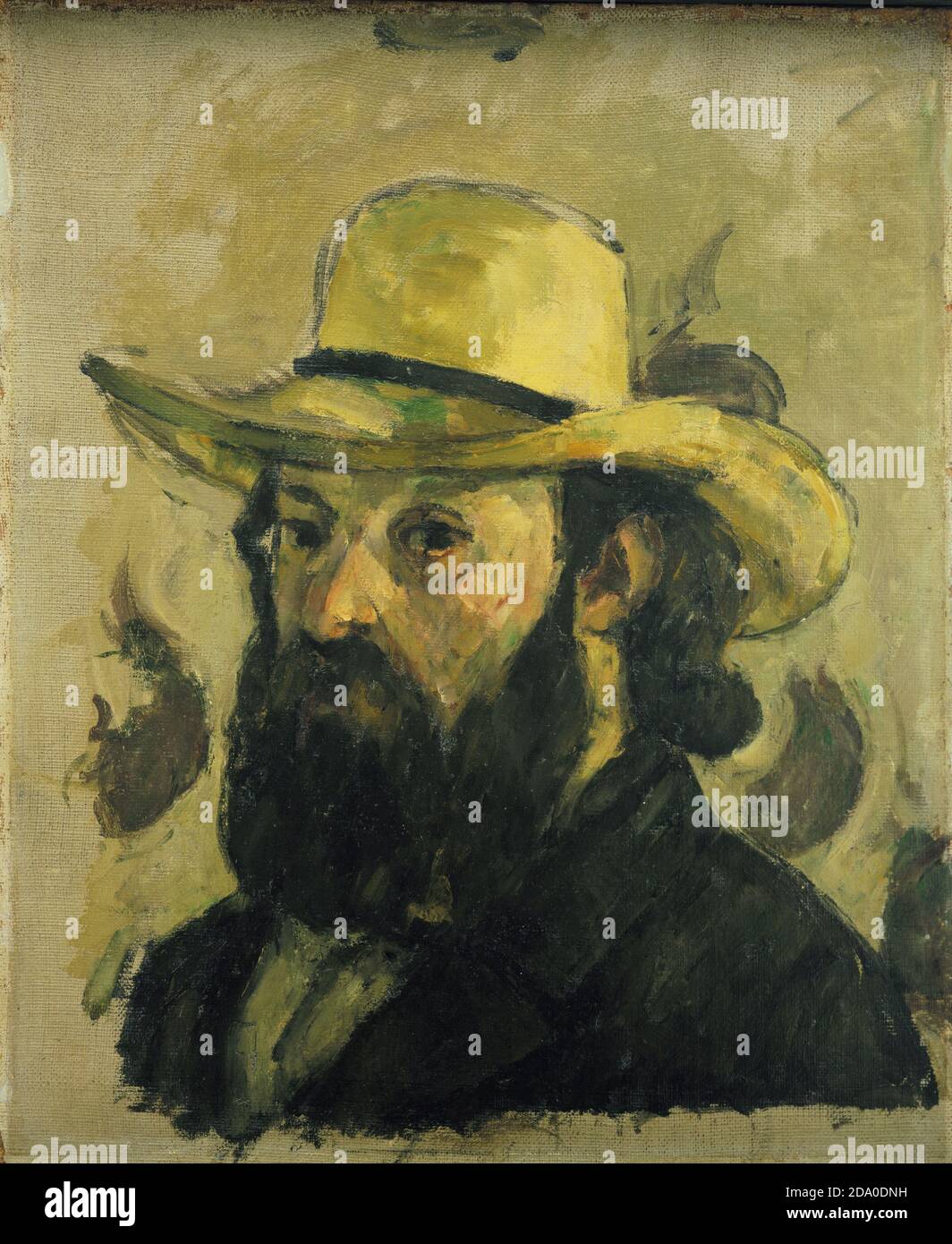 Paul Cézanne. (French, 1839-1906). Self-Portrait in a Straw Hat. 1875-76. Oil on canvas. High resolution painting. Stock Photo