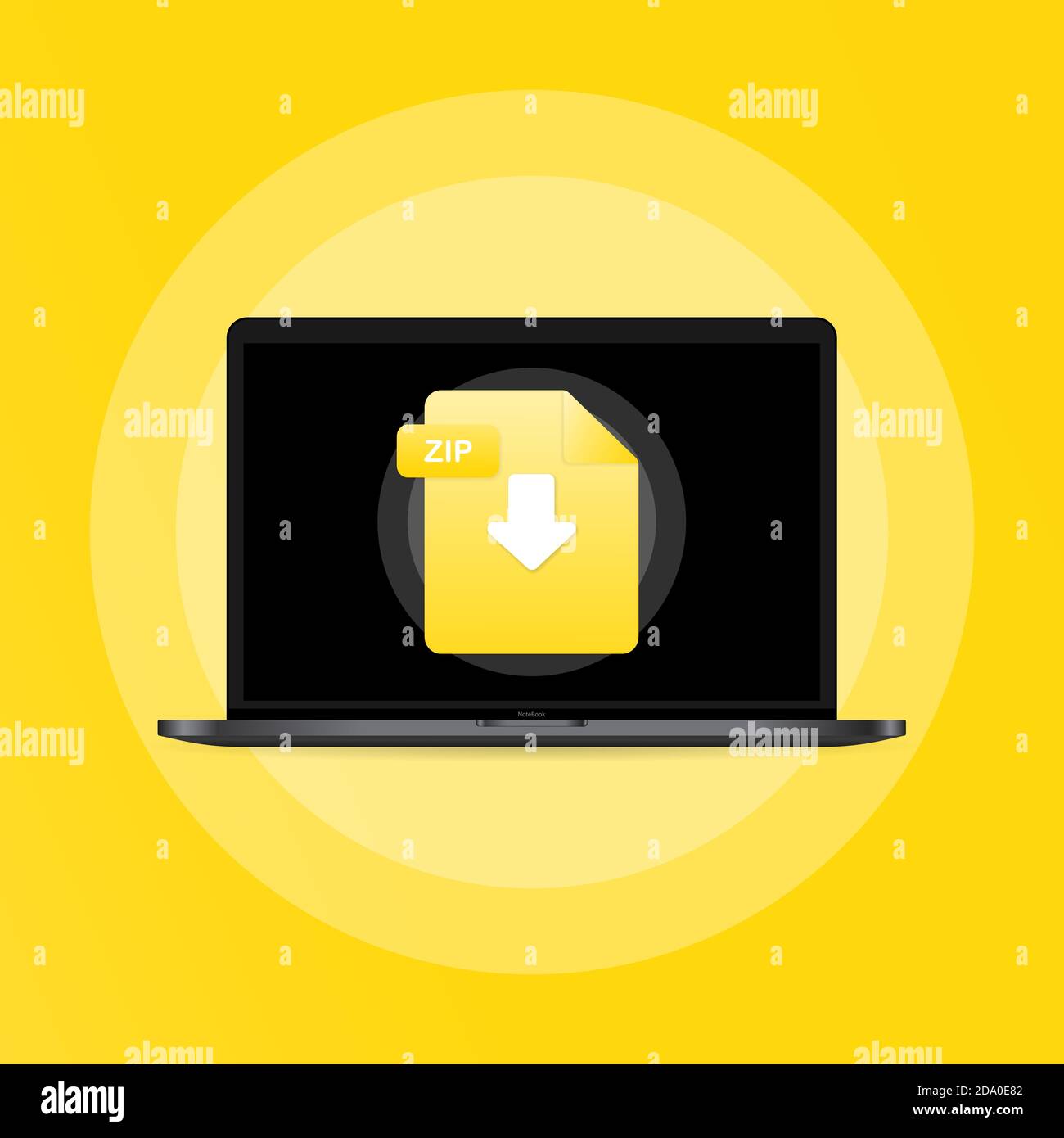 Laptop and download ZIP file icon. Document downloading concept. ZIP ...