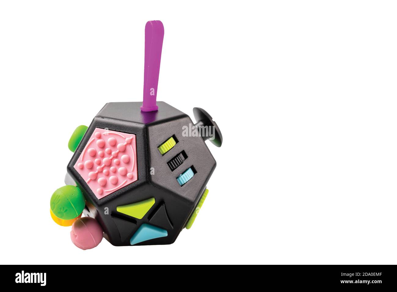 Close up view of colorful anti stress toy on white background. Stress ...