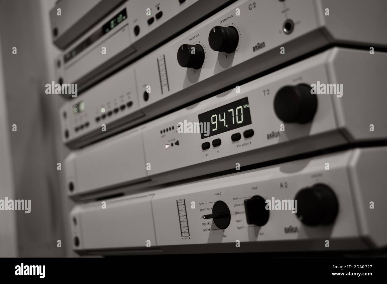 Braun Hi-Fi system in bright grey Stock Photo - Alamy