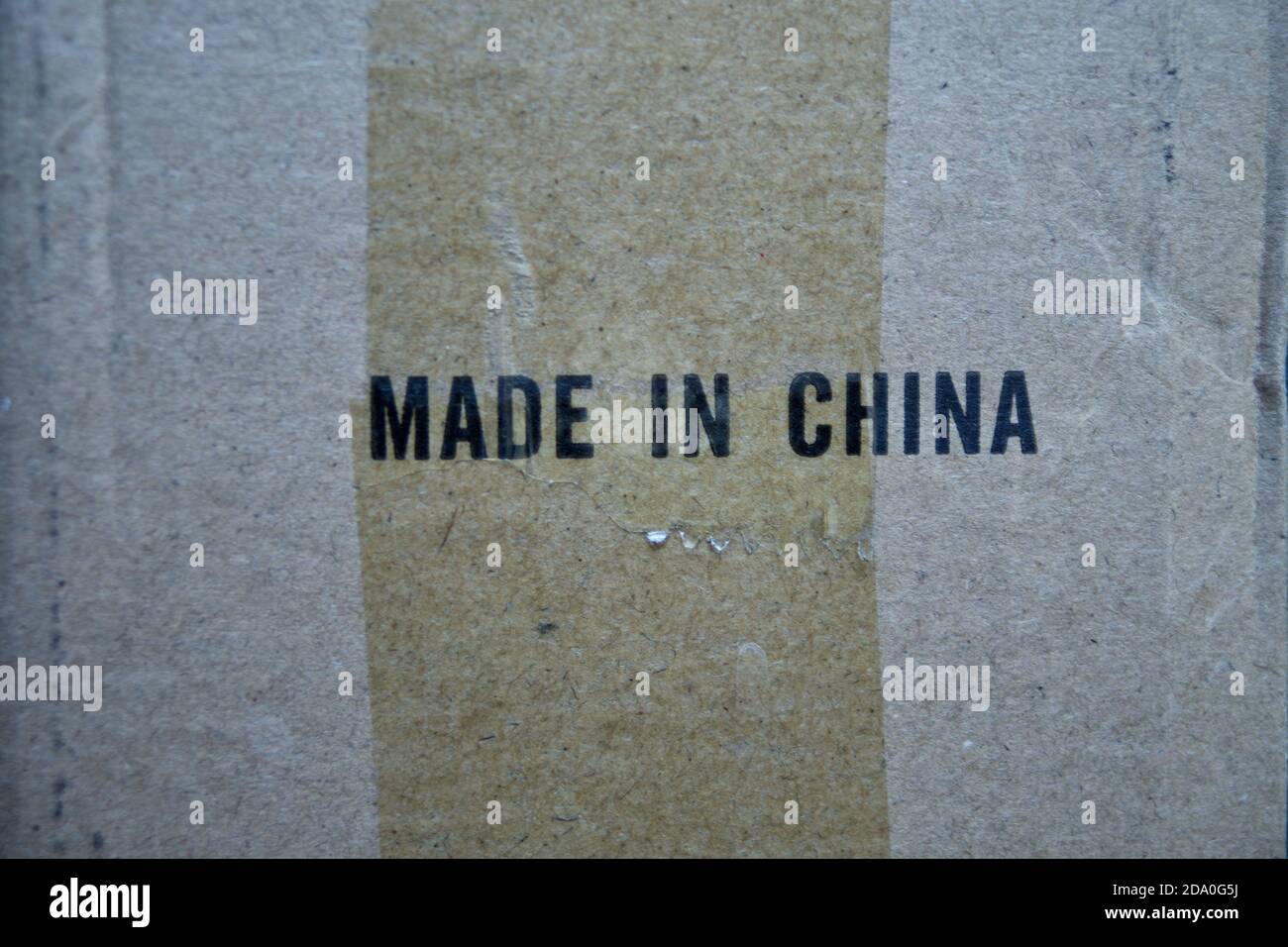 Made in China printed in black latters on a bright brown background Stock Photo