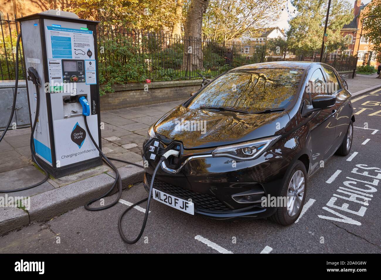 electric car charging in london genie point Stock Photo Alamy