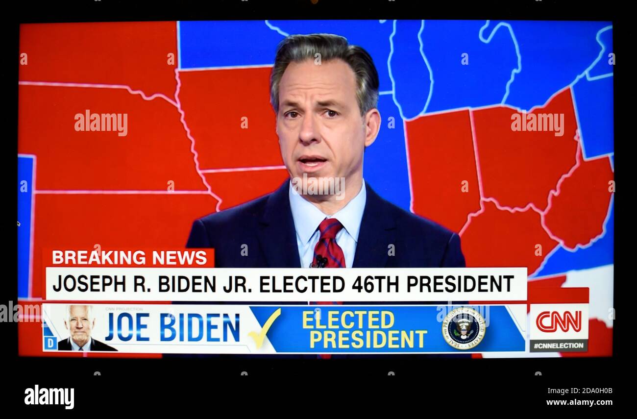 A TV screen grab of CNN anchor Jake Tapper reporting that Joe Biden has