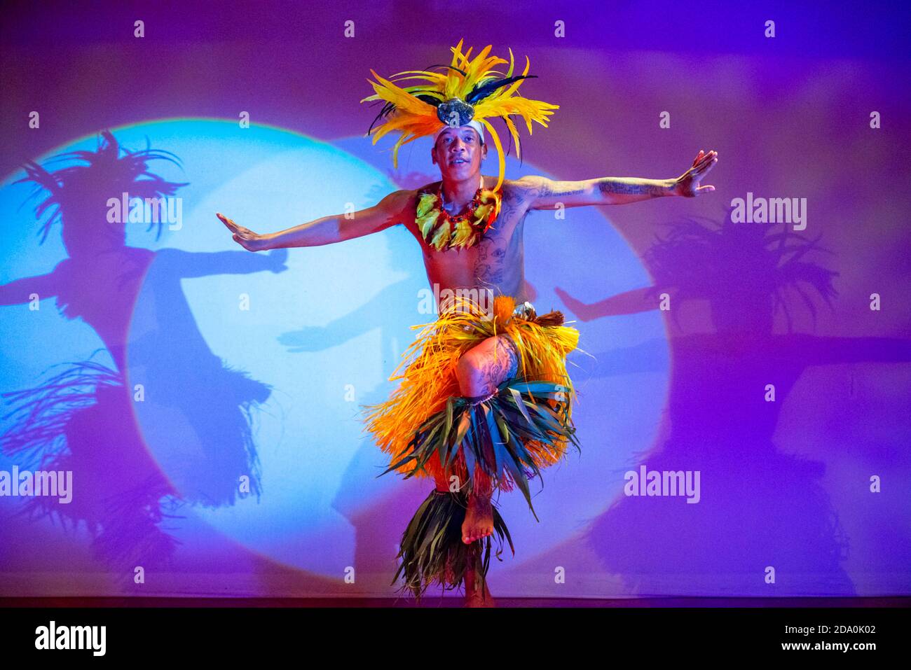 Dancing show of polynesian dances on Paul Gauguin cruise ship. France, French Polynesia, Polynesian, South Pacific. Stock Photo