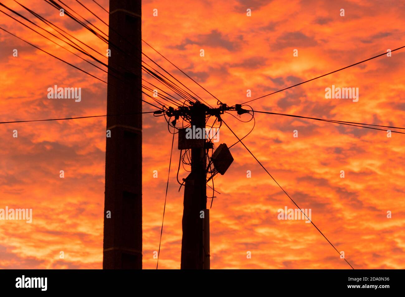 An electrical line and a power pole Stock Photo