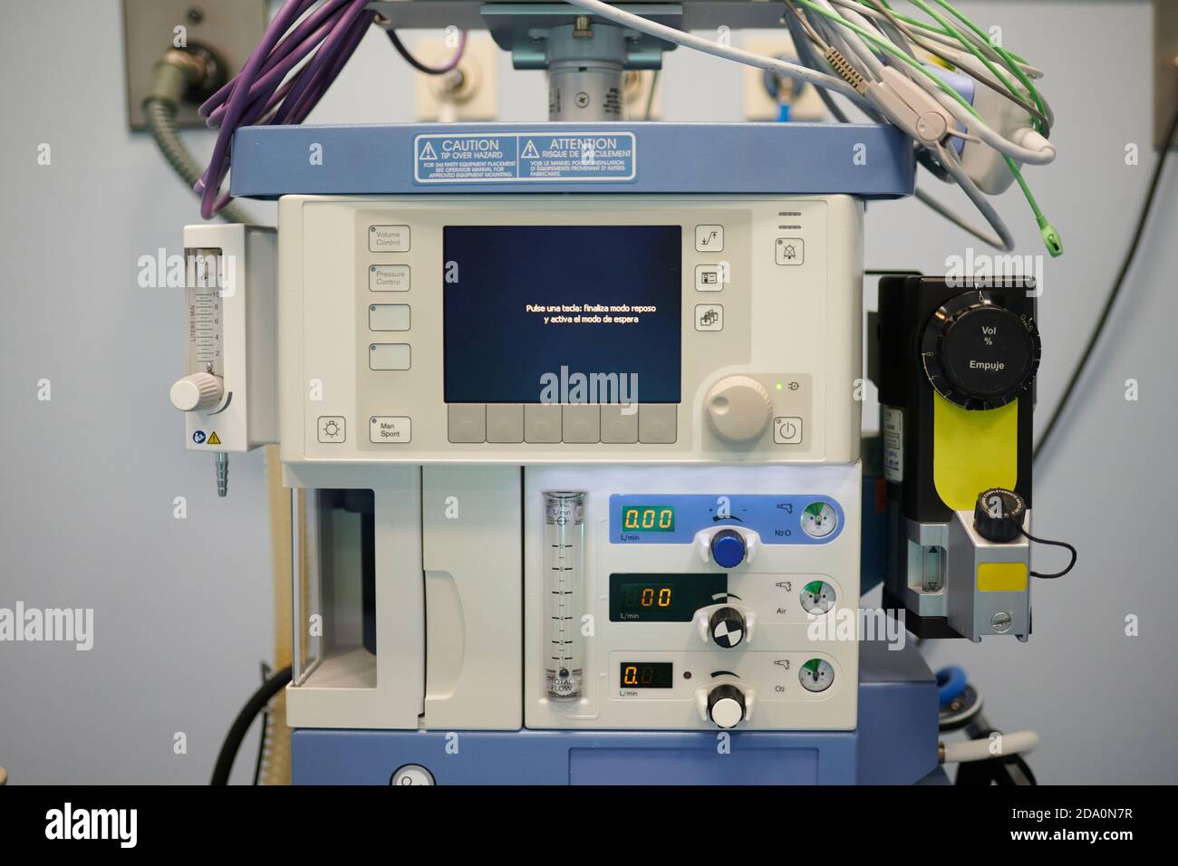 Modern anesthesia respiratory machine with switched monitor placed in