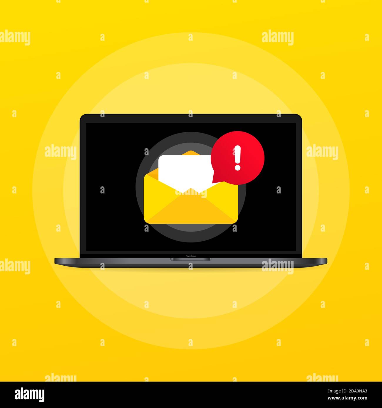 Email message on screen in laptop. Envelope notification. Newsletter on computer. Vector on isolated background. EPS 10 Stock Vector