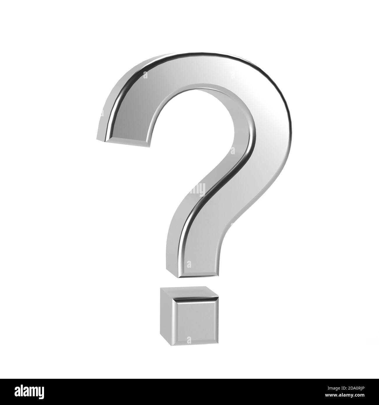 Silver question mark isolated - gray text symbol - 3d illustration Stock Photo