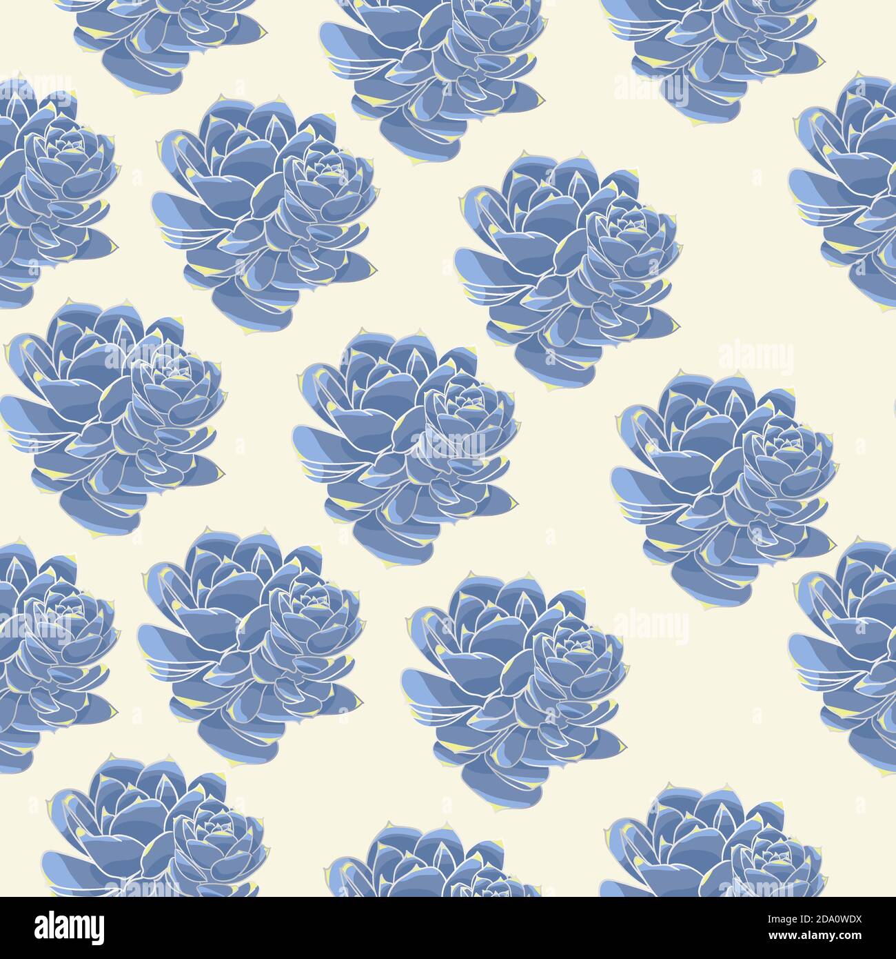 Vector silver gray succulents texture seamless pattern background Stock