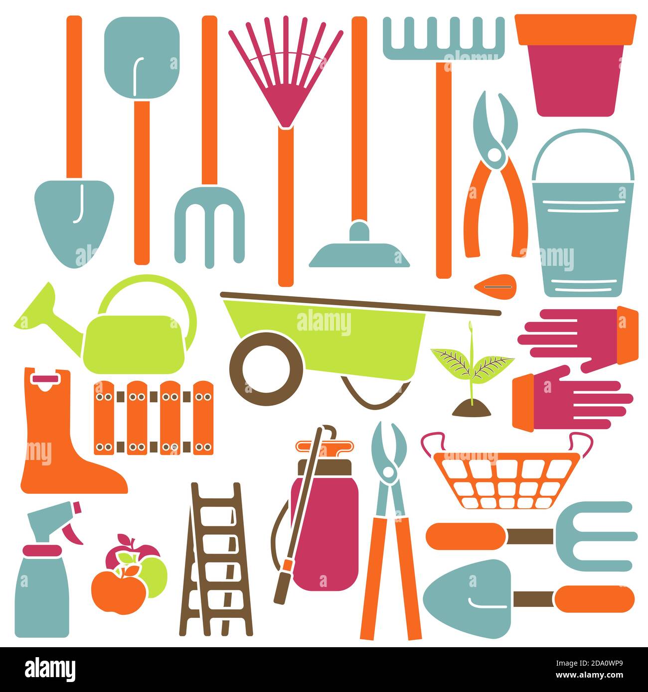 Vector illustration of gardening icons in flat style Stock Vector Image ...