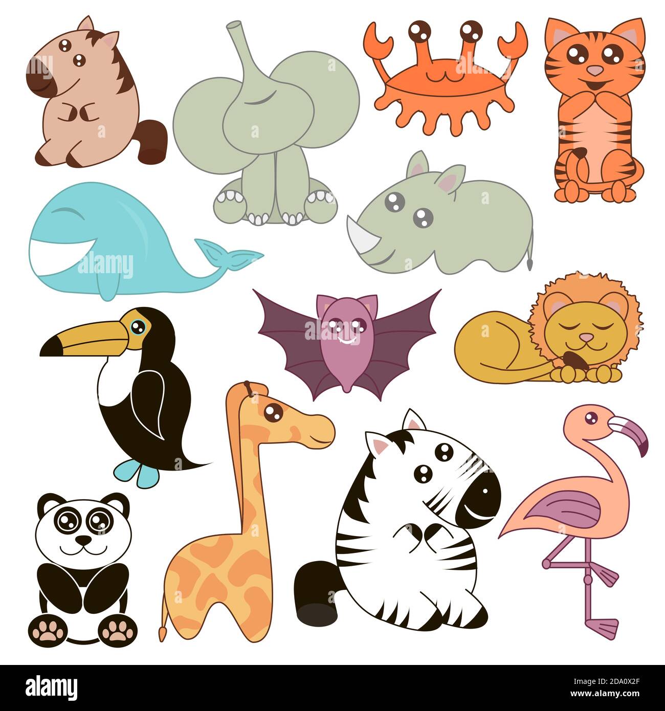 Vector illustration of cute animals set in cartoon flat style. Stock Vector