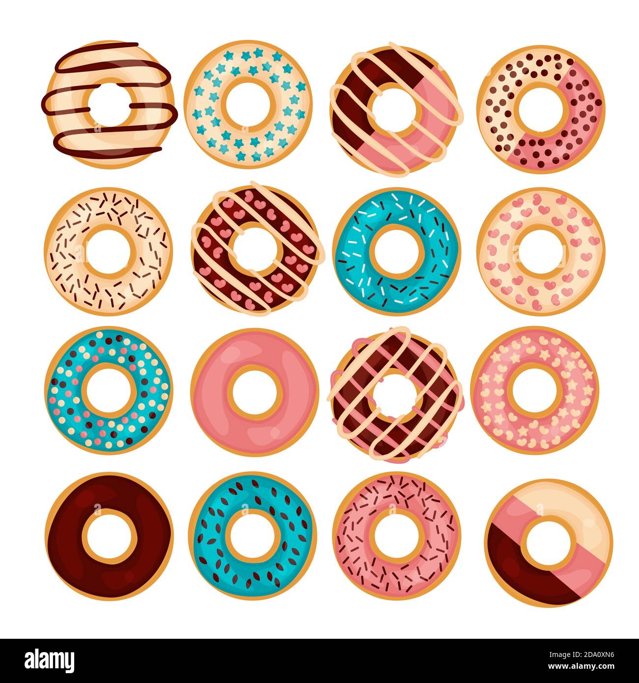 Donut vector illustration set isolated on a wight background in flat ...