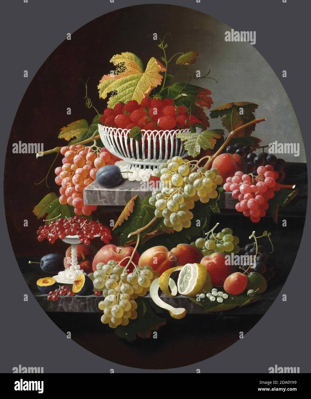 Severin Roesen, American (born Germany), c. 1815-c. 1872 -- Still Life with Fruit Stock Photo