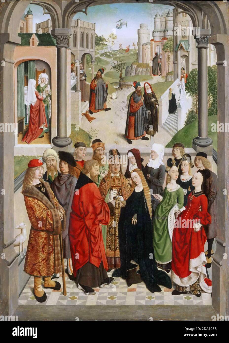 Netherlandish active Louvain and Haarlem active- The Marriage of the Virgin, with the Expulsion of Saint Joachim. Stock Photo