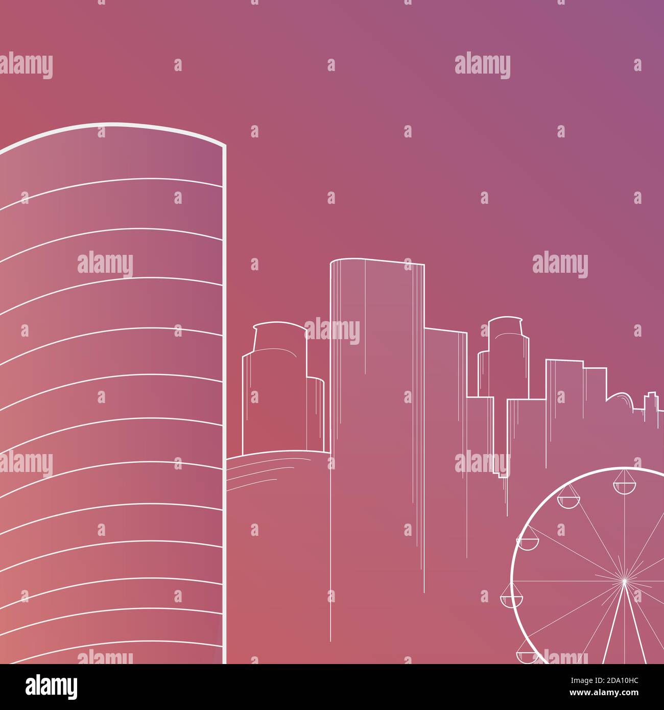 Modern big city skyline background with skyscrapers flat style vector ...