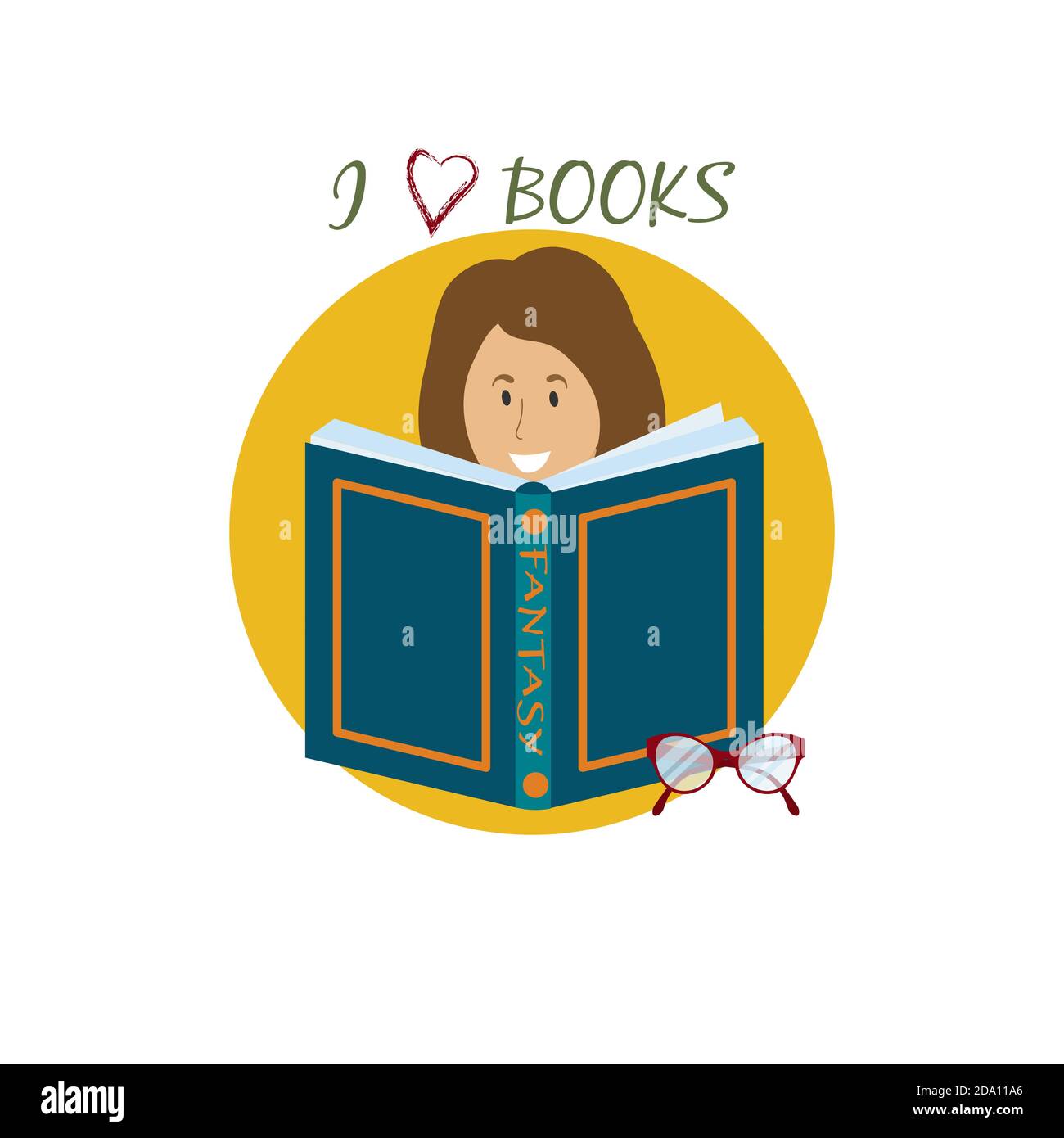 Open book, glasses and woman reading, the phrase I love books. Knowledge,  education, studying concept. Vector flat illustration Stock Vector Image &  Art - Alamy