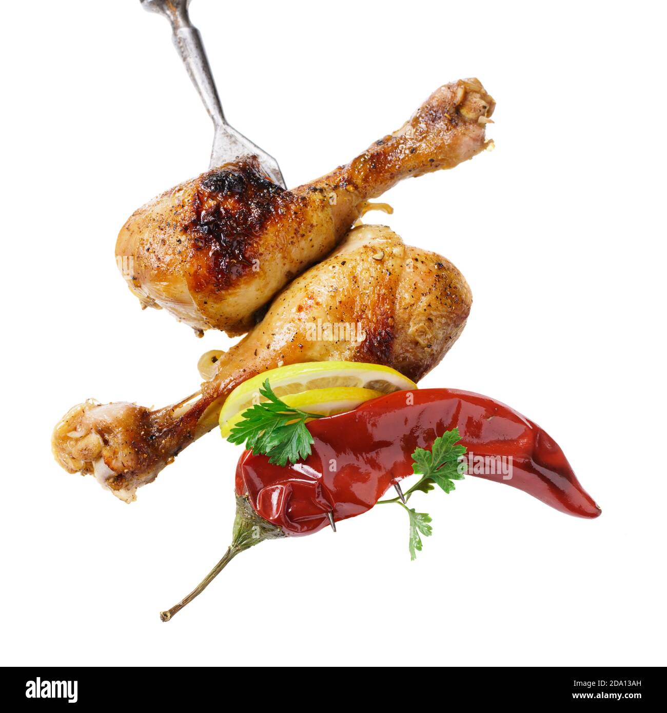 Grilled chicken drumsticks isolated Stock Photo Alamy
