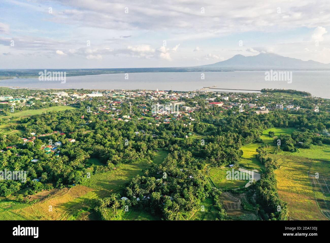 Sorsogon City, Luzon, Philippines. Asian town by the sea, top view. Tropical landscape with a town by the sea. Stock Photo