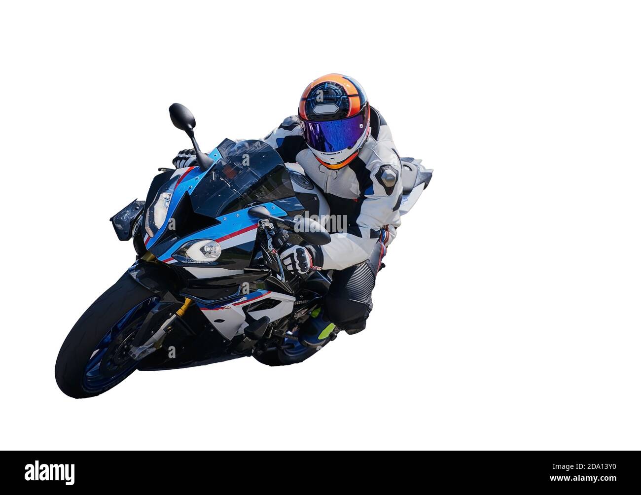 Motorcycle practice leaning into a fast corner on track Stock Photo Alamy