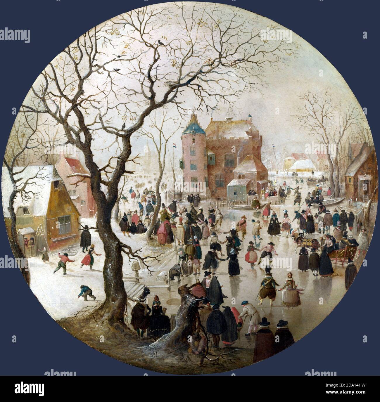 AVERCAMP, Hendrick - A Winter Scene with Skaters near a Castle, Old European oil painting, classic style Stock Photo