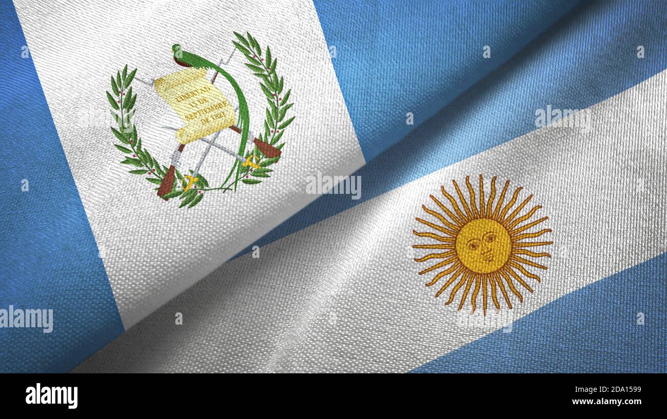 Guatemala and Argentina two flags textile cloth, fabric texture Stock