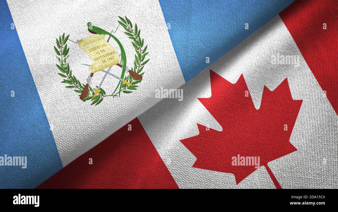 Guatemala and Canada two flags textile cloth, fabric texture Stock Photo